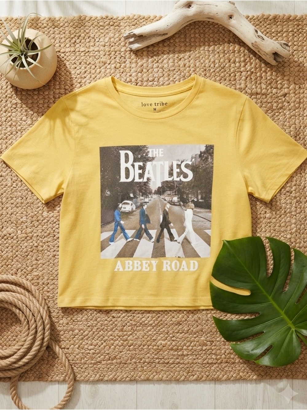 THE BEATLES Abbey Road Graphic Crop Top in Mustard Yellow | Size M